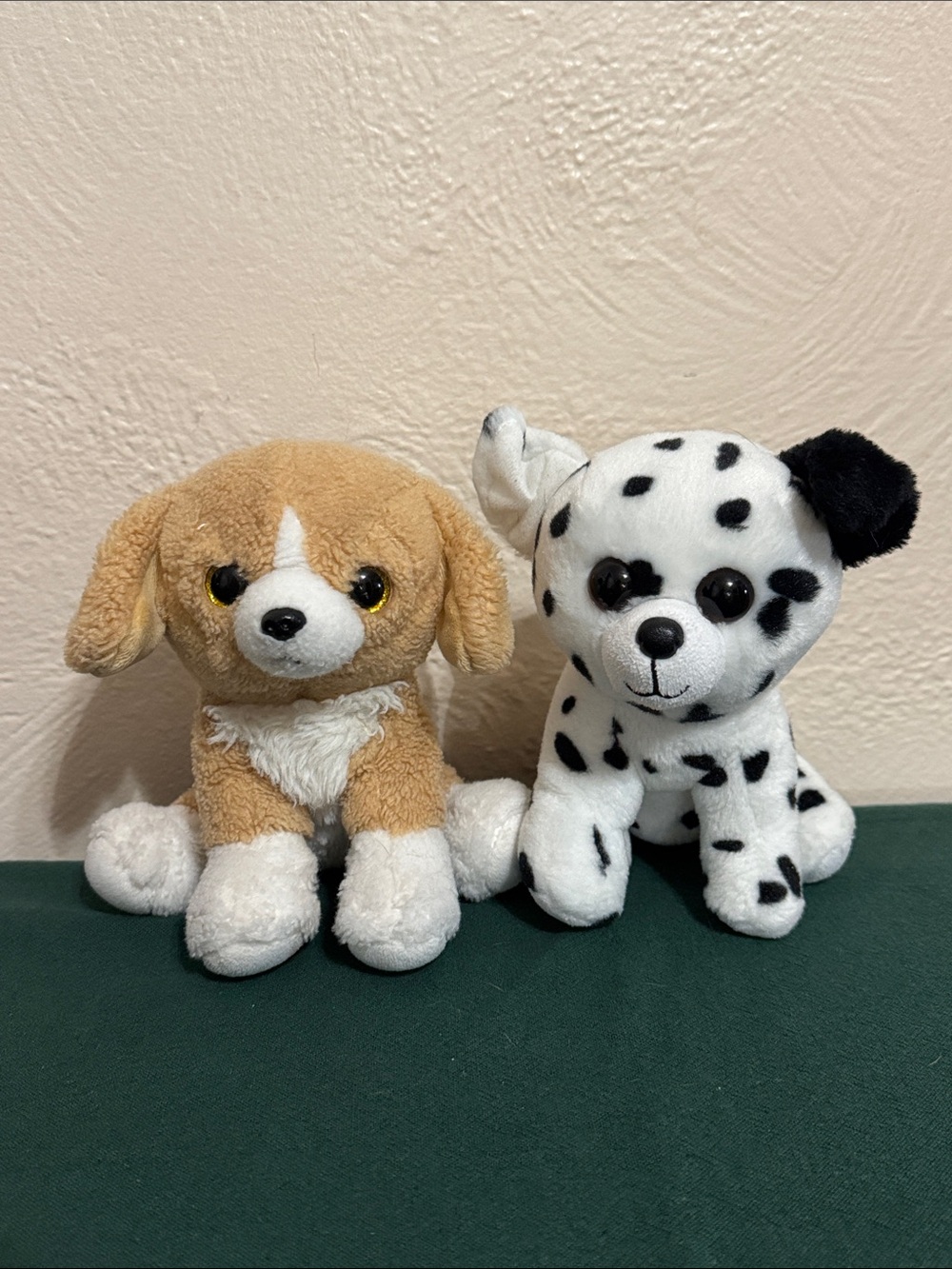 Ty Plush Puppy Pair - Brown & White and Black & White Spotted